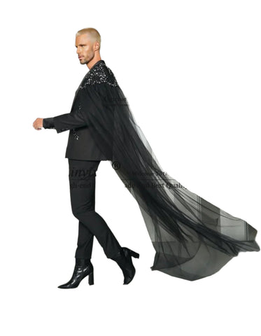 Luxe Crystal Beaded Mesh Caped Tuxedo-Modern Baby Las Vegas