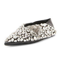 Load image into Gallery viewer, Pointed-Toe Leather Rhinestone Loafers-Modern Baby Las Vegas