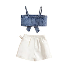 Load image into Gallery viewer, Denim Bownot Tank White Skort Set