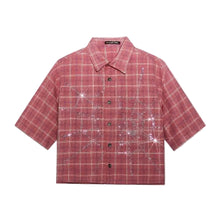 Load image into Gallery viewer, Short Sleeve Crystal Design Plaid Shirt