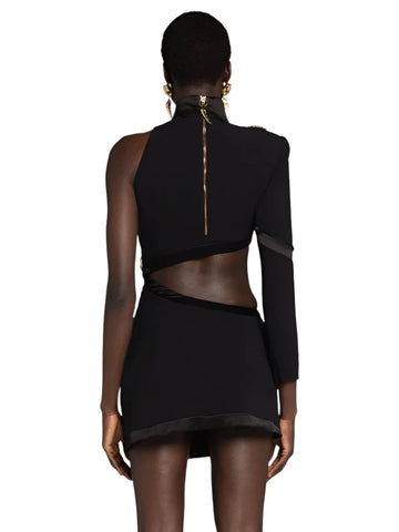 Hollow Out Side Split Tiger Button Dress-Modern Baby Las Vegas