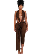 Load image into Gallery viewer, Patch Halter Sash Jumpsuit