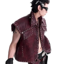 Load image into Gallery viewer, Burgundy Rivet Leather Vest-Modern Baby Las Vegas