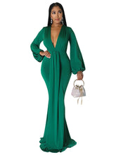 Load image into Gallery viewer, V-Neck Sash Puff Sleeve Dress