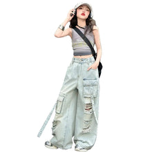 Load image into Gallery viewer, Ripped Pocket Cargo Denim Jeans Set