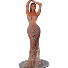 Load image into Gallery viewer, Deep V Mesh Crystal Dress