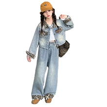 Load image into Gallery viewer, Patch Leopard Denim Pant Set