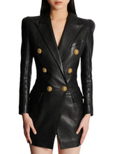Load image into Gallery viewer, Leather Gold Button Blazer Dress-Modern Baby Las Vegas