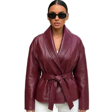 Load image into Gallery viewer, Belted Leather Wrap Jacket