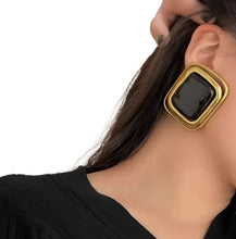 Load image into Gallery viewer, Square Gold Metal Lined Earrings-Modern Baby Las Vegas