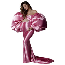 Load image into Gallery viewer, Puff Sleeve Shiny Maternity Dress