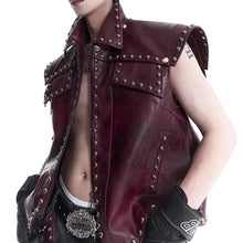 Load image into Gallery viewer, Burgundy Rivet Leather Vest-Modern Baby Las Vegas