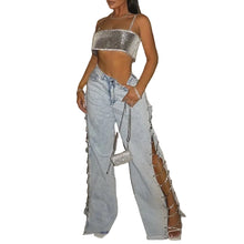 Load image into Gallery viewer, Wide Leg Hollow Out Diamond Pants
