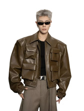 Load image into Gallery viewer, Multi-Pocket Short Leather Jacket-Modern Baby Las Vegas