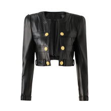 Load image into Gallery viewer, Gold Button Leather Jacket And Skirt Collection-Modern Baby Las Vegas