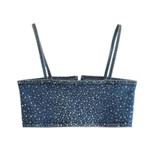 Load image into Gallery viewer, Crystal Denim Crop Tank Top-Modern Baby Las Vegas