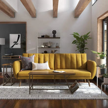 Load image into Gallery viewer, Ribbed Mustard Linen Sleeper Sofa-Modern Baby Las Vegas
