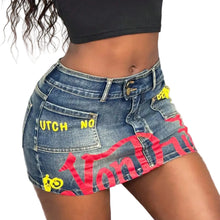 Load image into Gallery viewer, Print Letter Denim Skirt