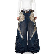 Load image into Gallery viewer, Patch Grommet Wide Leg Denim Jeans