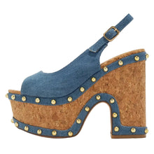 Load image into Gallery viewer, Denim Rivet Slingback Sandals