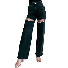 Load image into Gallery viewer, Crystal Lined Hollow Out Denim Jeans-Modern Baby Las Vegas