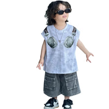 Load image into Gallery viewer, Headphone Top Pocket Denim Short Set-Modern Baby Las Vegas