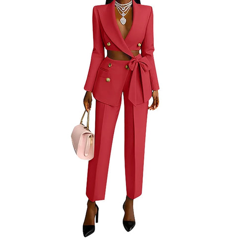 Hollow Out Gold Button Blazer Pant Set-Modern Baby Las Vegas