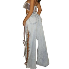 Load image into Gallery viewer, Wide Leg Hollow Out Diamond Pants