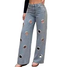 Load image into Gallery viewer, Metal Hole Denim Jeans