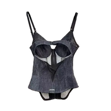 Load image into Gallery viewer, Mesh Patch Denim Tank Top