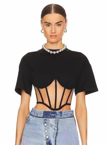 Hollow Out Fish Bone Waist Top-Modern Baby Las Vegas