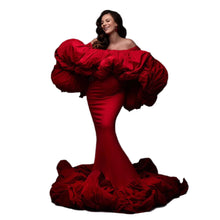 Load image into Gallery viewer, Red Ruched Mermaid Maternity Gown-Modern Baby Las Vegas