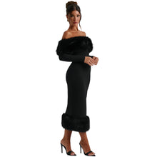 Load image into Gallery viewer, Off The Shoulder Fur Lined Dress