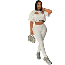 Load image into Gallery viewer, Hollow Out Pin Crop Top Set