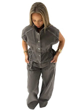 Load image into Gallery viewer, Button Flared Waist Denim Pant Set