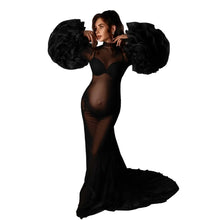 Load image into Gallery viewer, Black Sheer Puff Sleeve Maternity Dress