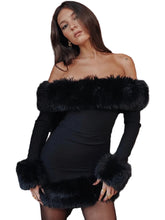 Load image into Gallery viewer, Off The Shoulder Fur Mini Dress