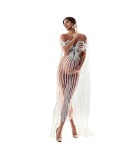 Load image into Gallery viewer, Striped Mesh Caped Maternity Dress