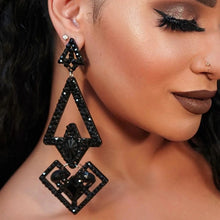 Load image into Gallery viewer, Black Rhinestone Drop Triangular Earrings-Modern Baby Las Vegas