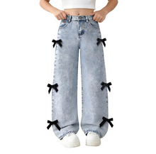 Load image into Gallery viewer, Black Bow Denim Jeans