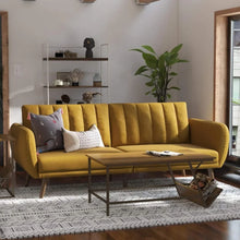 Load image into Gallery viewer, Ribbed Mustard Linen Sleeper Sofa-Modern Baby Las Vegas
