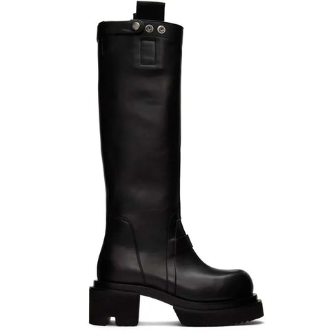 Black Leather Mid Calf Boots-Modern Baby Las Vegas