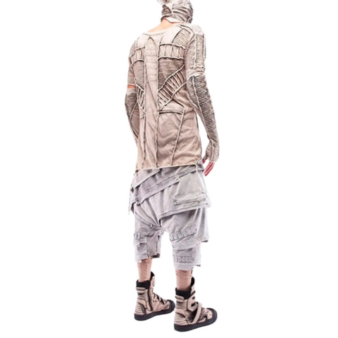 Multilayer Asymmetric Distressed Shorts-Modern Baby Las Vegas