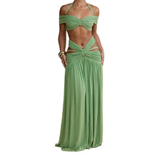 Load image into Gallery viewer, Green Ruched Hollow Out Set