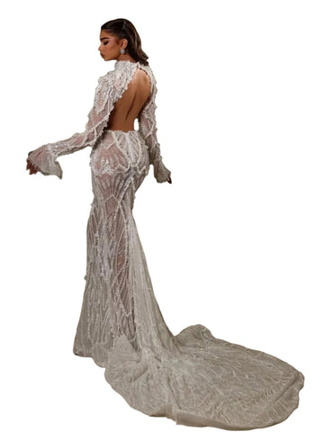Backless Mesh Beaded Pearl Dress-Modern Baby Las Vegas