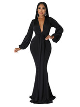 Load image into Gallery viewer, V-Neck Sash Puff Sleeve Dress