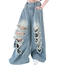 Load image into Gallery viewer, Ripped Wide-Leg Denim Jeans