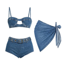 Load image into Gallery viewer, Cut Out Denim Printed Bikini