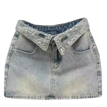 Load image into Gallery viewer, Crystal Folded Denim Skirt-Modern Baby Las Vegas
