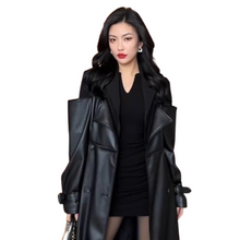 Load image into Gallery viewer, Patch Leather Trench Coat-Modern Baby Las Vegas